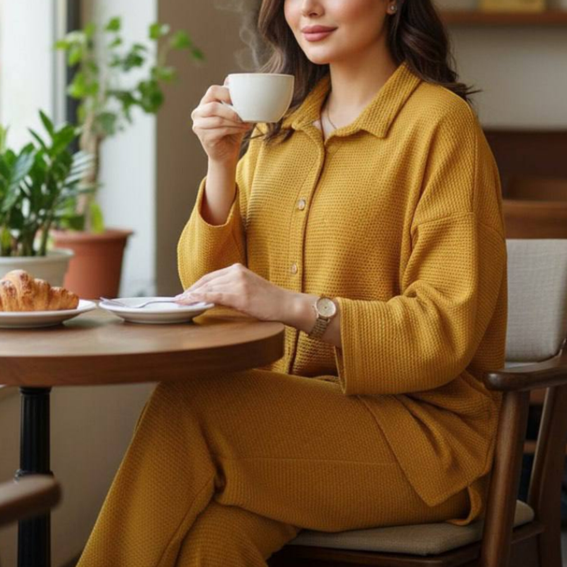 ست بلوز و شلوار زنانه پاییزی جلو دکمه دار